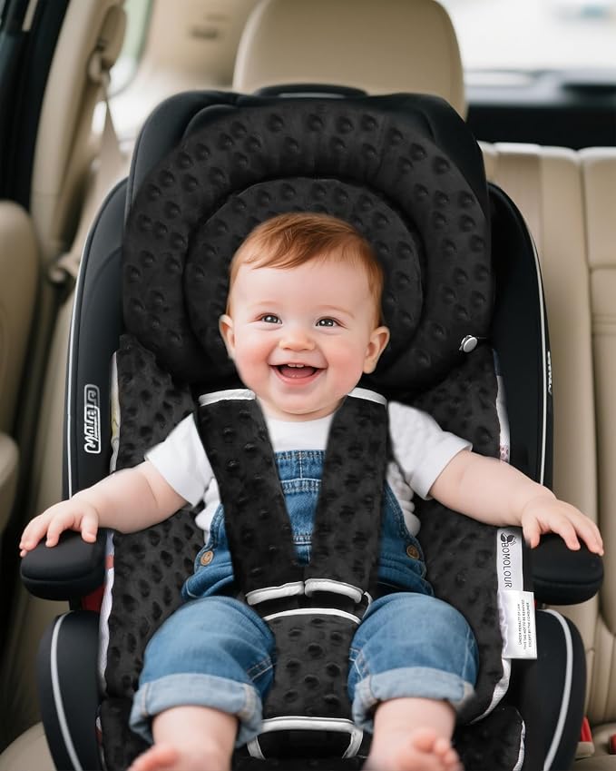BOMOLOUR Infant Car Seat Insert with Removable Cushion for Baby Preemie Newborn Infant, Reversible carseat Insert Head Body Support Fits for Stroller, Baby Swing, Rocker, Bouncer, Bassinet - Black