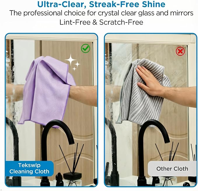 Professional Auto Detailing Microfiber Cloths 6 Pack, 15.5"x15.5" Glass Cleaning Towels for Car Windshield, Window and Interior, Lint Free Streak Free Polishing Rags for High Gloss Shine