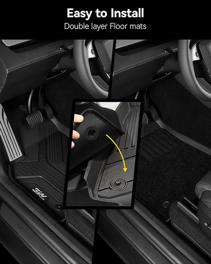 3W Floor Mats with Carpets for 2025 2026 Tesla Model Y Juniper Only Fit Standard 5 Seat Metal Pedal Liner & Rear Cargo Mat & Backrest Mats Anti-Slip All Weather TPE Car Accessories, Black, Vigormold™