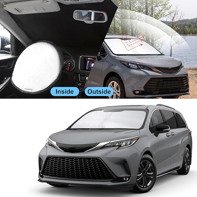 TINGLU Sun Shade for Toyota Sienna Mini Van 2021-2024 2025 2026 Accessories Windshield Sun Shade Window Shade UV Rays Protection Sun Visor Cover with Steering Wheel Sunshade Storage Bag