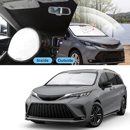 TINGLU Sun Shade for Toyota Sienna Mini Van 2021-2024 2025 2026 Accessories Windshield Sun Shade Window Shade UV Rays Protection Sun Visor Cover with Steering Wheel Sunshade Storage Bag