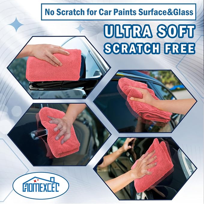 HOMEXCEL Professional Large Microfiber Car Drying Towels 2 Pack, Lint Free, Scratch Free, Highly Absorbent Drying Towel for Cars, SUVs, RVs, Trucks, and Boats,31" x 24",Red
