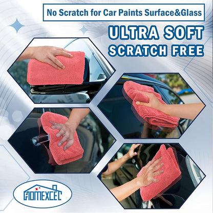 HOMEXCEL Professional Large Microfiber Car Drying Towels 2 Pack, Lint Free, Scratch Free, Highly Absorbent Drying Towel for Cars, SUVs, RVs, Trucks, and Boats,31" x 24",Red