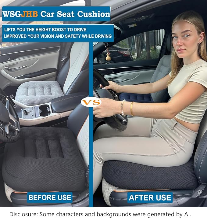 WSGJHB Office Chair Cushion Pillow Adult Car Booster Seat Cushions for Short People Effectively Increase Field of View Lower Back Fatigue Relief, for Cars Office Home Anti-Slip 18x18x4.7 inch Black