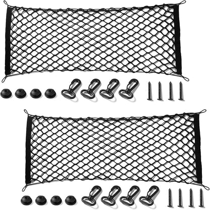 Amiss 2 Packs Cargo Net Stretchable, Adjustable Trunk Storage Net with Hook, Accessories for Pickup Bed Divider Organizer and Storage, Compatible with Chevy Silverado Ford F150 GMC (50"x 18")