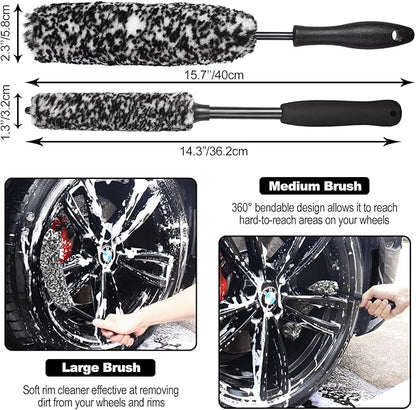 3PCS Wheel Brush Kit for Cleaning Wheel and Tire, Wheel and Rim Brush, Car Detailing Brushes, Bendable & Durable Car Wheel Rim Cleaner Brush Set,Car Detailing Cleaning Brush Supplies Kit