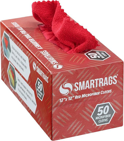 Arkwright Smart Rags Microfiber Cleaning Cloths, Pack of 50 in a Box, Lint Free 180 GSM Reusable Towels for Auto, Office and Household Cleaning, 12 x 12 in, Red