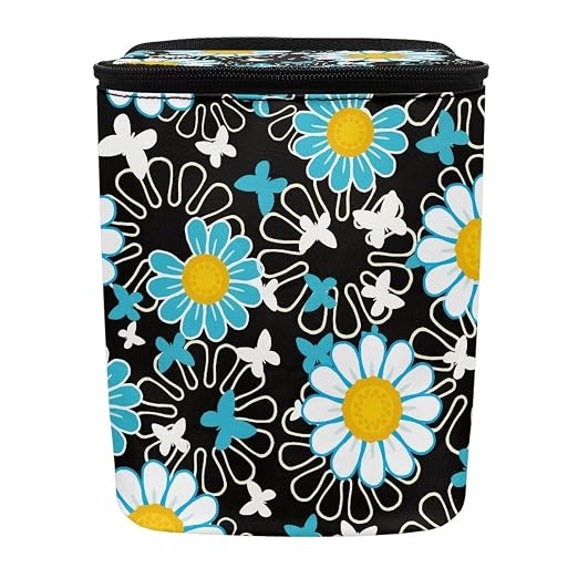 White Green Daisy Flower Print Car Trash Can with Lid Car Accessories for Men Women Trash Bin Hanging Back of Seat Collapsible Leak Proof Multipurpose Vehicle Garbage Can