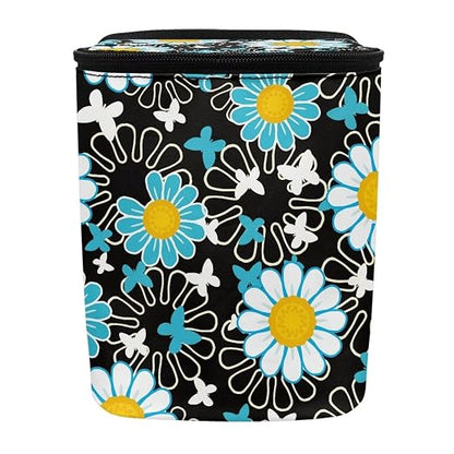 White Green Daisy Flower Print Car Trash Can with Lid Car Accessories for Men Women Trash Bin Hanging Back of Seat Collapsible Leak Proof Multipurpose Vehicle Garbage Can