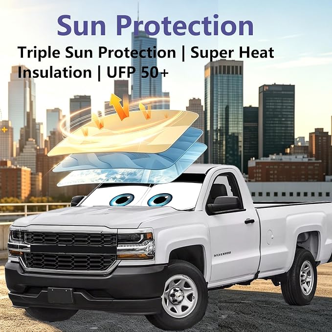 Gven Windshield Sun Shade for Chevrolet Silverado 1500 2019-2024 2025 2026 Car Accessories Sun Visor for Front Windshield & Window Sun Shade Cover, UV Heat Blocker & Protector (Silverado)