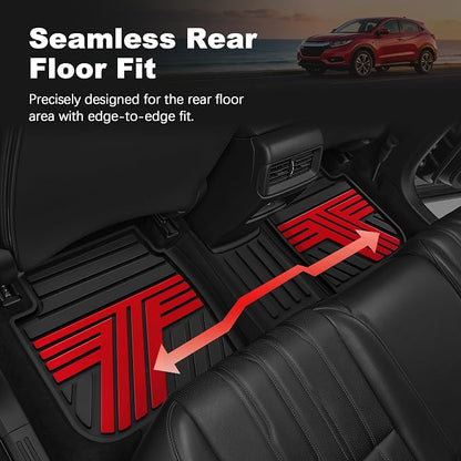 Floor Mats Fit for Honda HRV 2016 2017 2018 2019 2020 2021 2022, All Weather Custom Fit HR-V Rubber Floor Liner Accessories, 1st & 2nd Row, Black & Red