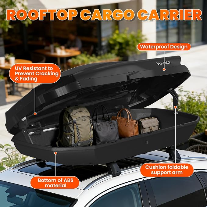 21 Cu Ft Cargo Box, Hard Shell Roof Cargo Carrier with Security Keys, 70.08" x 34.57" x 14.53" Roof Box, Dual-Sided Opening, Tool-Free Install, Black