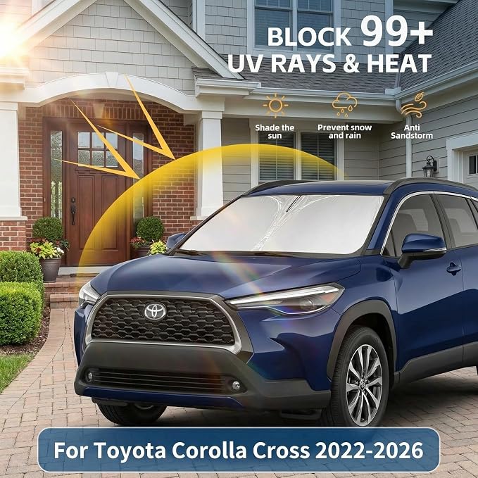 Windshield Sun Shade for Toyota Corolla Cross 2022-2025 2026 Sunshade Front Window Shade Custom Fit Corolla Cross Accessories Sun Visor Foldable Shade Blocks UV Rays Accessories