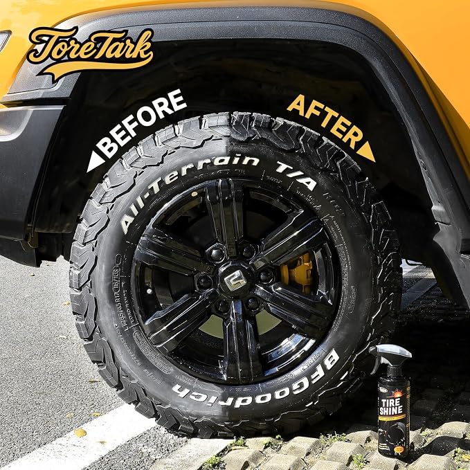 toretark Ceramic Tire Shine Spray — High-Gloss Wet Look Tire Coating with Ultra-Dense Nylon Brush Applicator, UV Protection, Long-Lasting Shine for Car Truck RV Motorcycle16 Fl Oz (2 Pack)