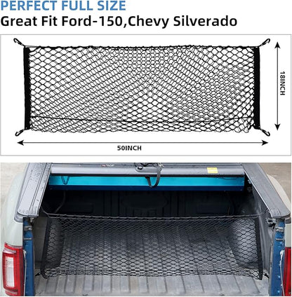 Truck Bed Cargo Net for Pickup Truck Bed - Premium Truck Bed Net for Trunk Organizers and Storage - Trunk Mesh Cargo Net for Chevrolet Silverado, FT150, GMC
