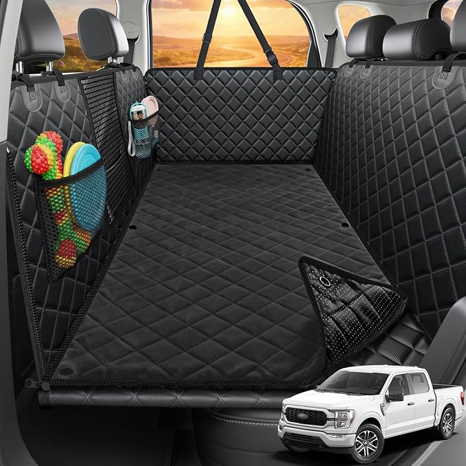 URPOWER 2026 Upgraded Back Seat Extender for Dogs - Large Hard Bottom Dog Car Seat Cover Holds 550lbs, Waterproof Dog Hammock Pet Bed with High-Density Foam Non-Slip Backseat Protector