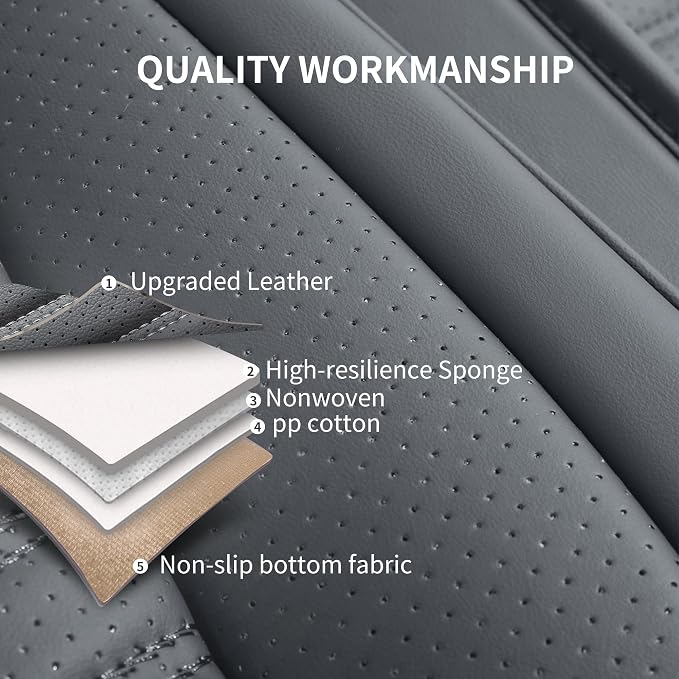 HChengkikz Leather Car Seat Covers, Waterproof Horizontal Stripes Front and Rear Car Seat Cover, Breathable Automotive Seat Covers for Sedan SUV Pick-up Truck (5 PCS Full Set, Grey)