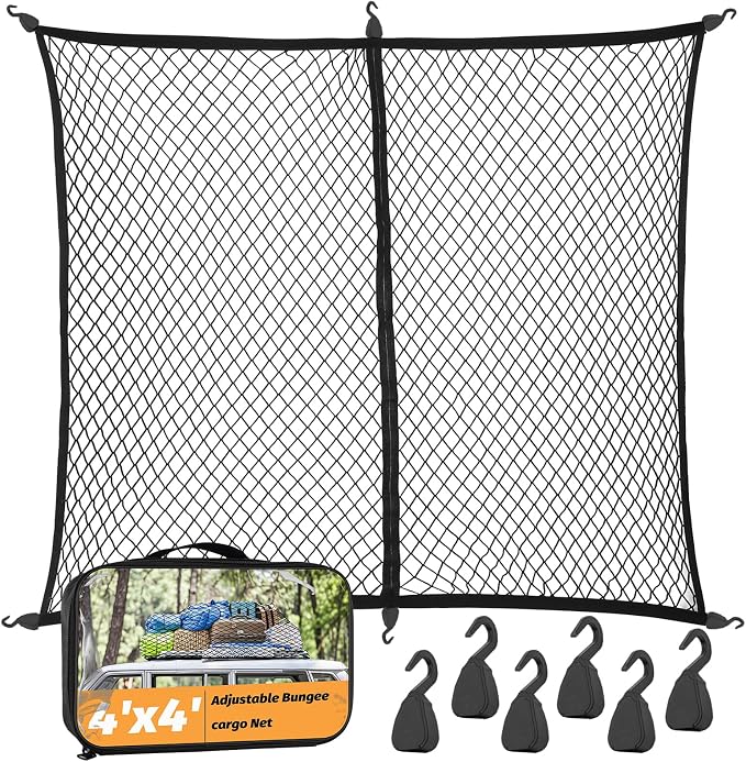 Cargo Net for Pickup Truck Bed - Cargo Nets for Trailer Boat 4'x4' to 8'x8' Truck Beds Netting - Automotive Cargo Net with 6 Hooks