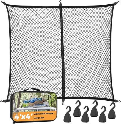 Cargo Net for Pickup Truck Bed - Cargo Nets for Trailer Boat 4'x4' to 8'x8' Truck Beds Netting - Automotive Cargo Net with 6 Hooks