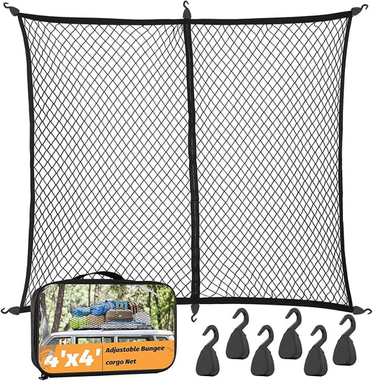Cargo Net for Pickup Truck Bed - Cargo Nets for Trailer Boat 4'x4' to 8'x8' Truck Beds Netting - Automotive Cargo Net with 6 Hooks