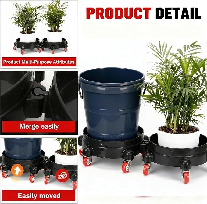 1 Pc 5 Gallon Bucket Dolly 11 Inch 1 Black Set | 1 car Washing Glove 5 Heavy Duty Wheel Casters 360°Rolling Connectable Locking Black Set for Car Wash Garden & Garage