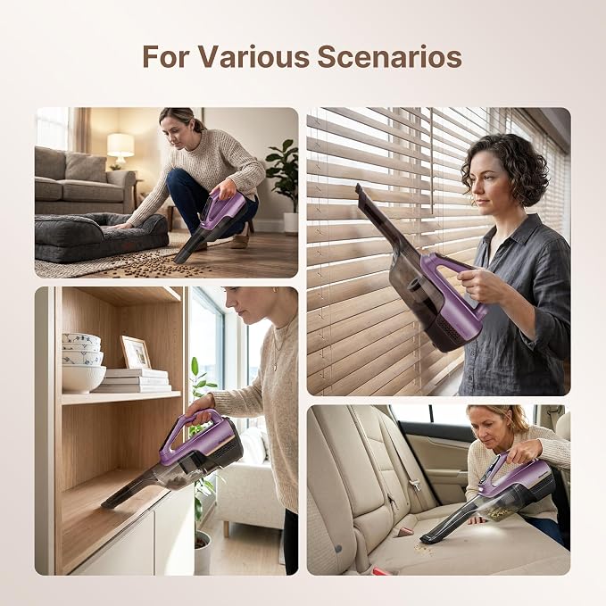 Shop-Vac S3 20V Handheld Vacuum Cordless, Dual-Speed Powerful Portable Car Vacuum Rechargeable, Wall-Mounted Lightweight Hand Vacuum for Home & Car, LED Light, HEPA Filter, Purple