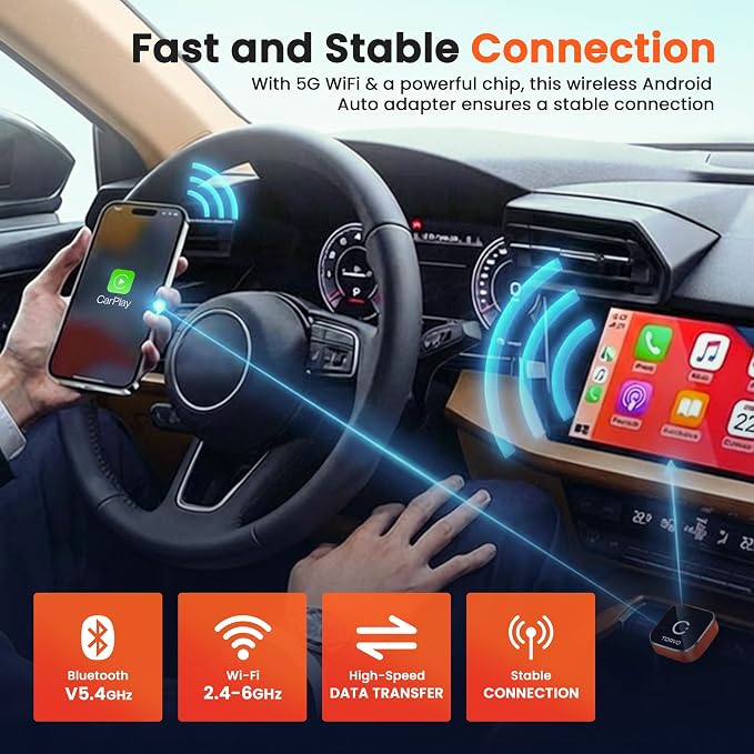 TORVO Mini Wireless CarPlay Adapter for Car Wireless Android Auto, Plug & Play USB-A/USB-C, 5GHz WiFi, OTA Update, CarPlay Adapter for iPhone, Wireless Car Play Dongle Compatible with 99% Cars