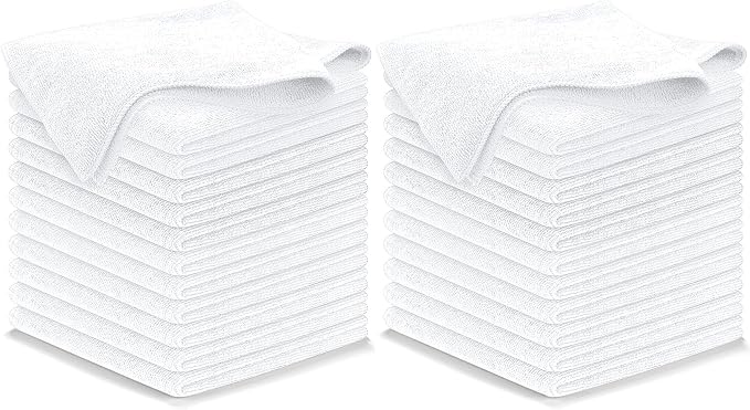 USANOOKS Microfiber Cleaning Cloth - White - 24Pcs (12.5x12.5 inch) High Performance - 1200 Washes, Ultra Absorbent Car Towel Traps Grime & Liquid for Streak-Free Mirror Shine - Car Washing Cloth