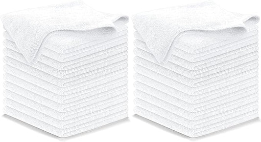 USANOOKS Microfiber Cleaning Cloth - White - 24Pcs (12.5x12.5 inch) High Performance - 1200 Washes, Ultra Absorbent Car Towel Traps Grime & Liquid for Streak-Free Mirror Shine - Car Washing Cloth