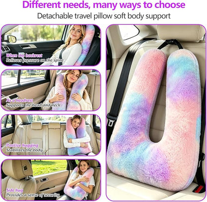 Swemos Travel Pillow, Car Pillow for Kids & Adults - Ergonomic Travel Pillows Sleeping Aid for Neck & Body Support, Car Travel Essentials Pillow on Road Trips-Gray (Gradient Color)