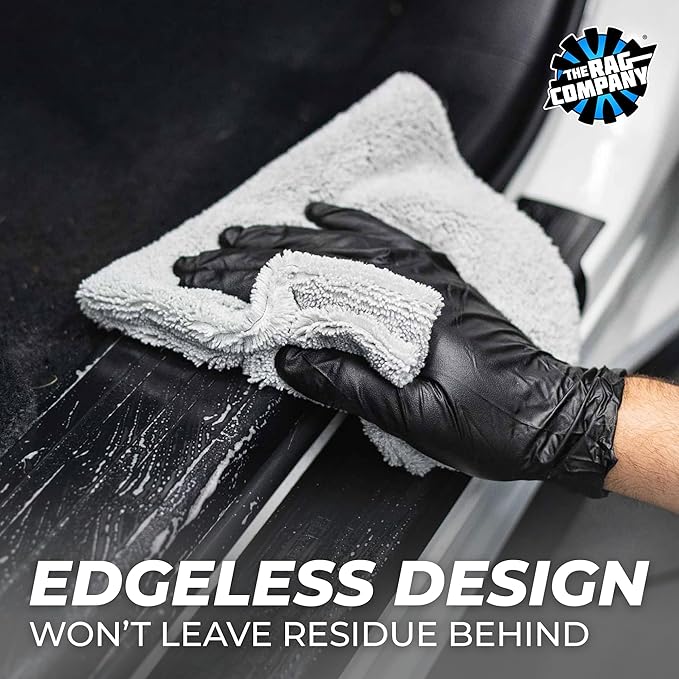 The Rag Company - Creature Edgeless Auto Detailing Towels; Professional 70/30 Blend, Dual-Pile Plush Microfiber, Buffing & Polishing, 420gsm - 16in x 16in - Ice Grey - 10-Pack