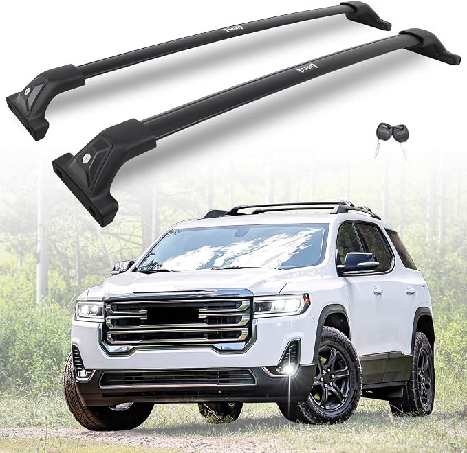 Aluminum Roof Rack Cross Bars with Lock Fit for 2017-2023 GMC Acadia (with Side Rails), 330lbs Crossbars Anti-Wobble & Wind Noise Reduction Heavy Duty Cargo Carrier