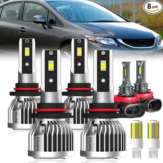 For 2006-2013 & 2014-2015 Sedan Honda Civic light Bulbs, 9005 High Beam 9006 Low Beam H11 Fog Light Turn signal Lights Combo, 8-Pack