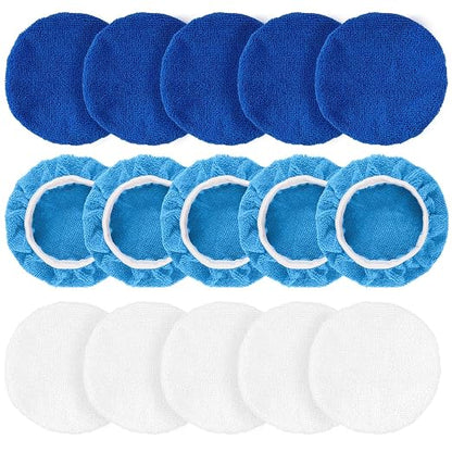 15 Pieces Car Polisher Pad Bonnet Microfiber Polishing Bonnet Buffing Pads Orbital Buffer Polisher Waxing Covers for Cleaning and Polishing (5-6 Inches)