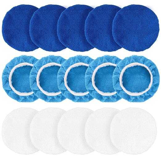 15 Pieces Car Polisher Pad Bonnet Microfiber Polishing Bonnet Buffing Pads Orbital Buffer Polisher Waxing Covers for Cleaning and Polishing (5-6 Inches)