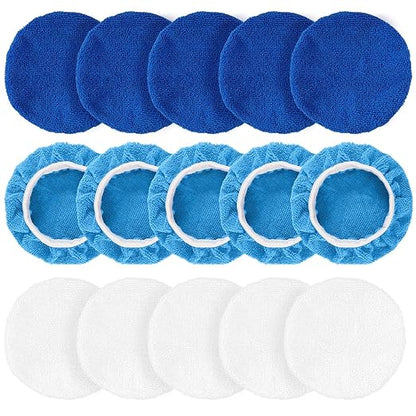 15 Pieces Car Polisher Pad Bonnet Microfiber Polishing Bonnet Buffing Pads Orbital Buffer Polisher Waxing Covers for Cleaning and Polishing (7-8 Inches)