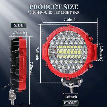 7 Inch Round Super Bright LED Off Road Lights 201W 10000LM Waterproof Combo Beam Work Light Pods, Driving Fog Lights for Truck ATV UTV SUV Pickup Tractor (PACK OF 2 RED WITH WIRING)