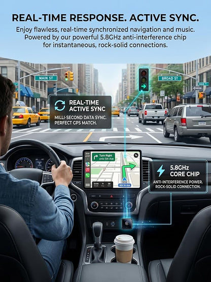 UFOsekf 2 in 1 Wireless CarPlay and Android Auto Adapter, Fast 5.8GHz Stable Dongle for Family Share, Reduce Phone Unplugging on Commute, Premium Aluminum Dark Blue Case