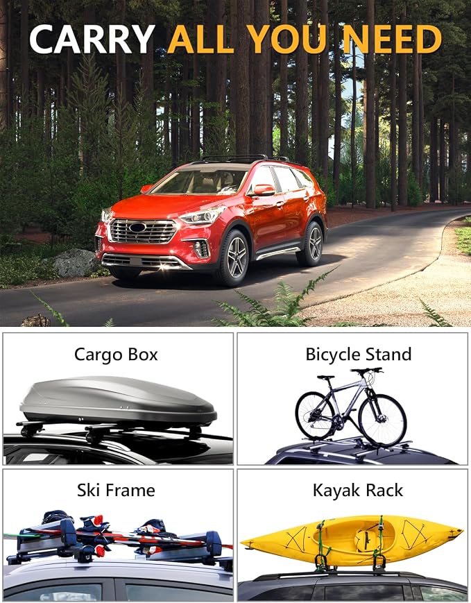Tuyoung 300lbs Lockable Roof Rack Cross Bars Compatible with Hyundai Santa Fe 2013 2014 2015 2016 2017 2018 (with Flush Side Rails) Aluminum Roof Rails Crossbars Bars Rooftop Cargo Carrier Luggage