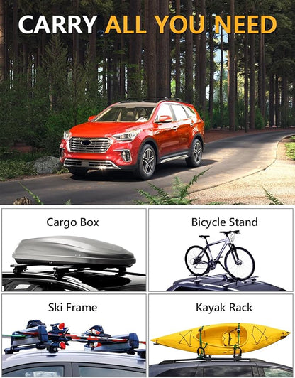 Tuyoung 300lbs Lockable Roof Rack Cross Bars Compatible with Hyundai Santa Fe 2013 2014 2015 2016 2017 2018 (with Flush Side Rails) Aluminum Roof Rails Crossbars Bars Rooftop Cargo Carrier Luggage