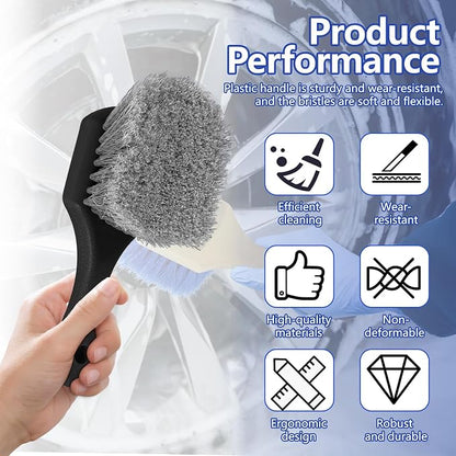 Hovom Car Wash Brush for Tire & Wheel Rim, Soft Bristle Wheel Cleaning Brushes, Short Handle Tire Cleaner Brush Releases Dirt and Road Grime, Universal Car Cleaning Supplies (Black)