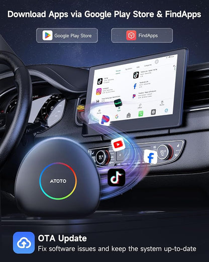 CB6C AI Box CarPlay, Wireless CarPlay/AndroidAuto Adapter with YouTube, Car Video Box with AI Assistant, GPS Navigation, Android 13, 4G LTE, Expandable to 256GB, Watch Videos in Your Car