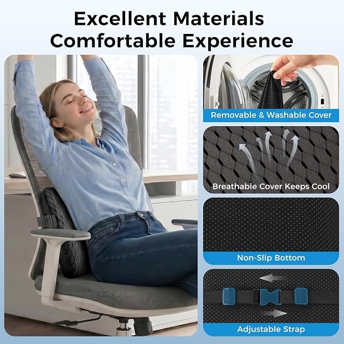 Lumbar Support Pillow for Car & Office Chair - High-Density Memory Foam Back Cushion for Sciatica & Lower Back Pain Relief - Non-Slip Support for Long Commutes & Desk Workers (4D Mesh Black)