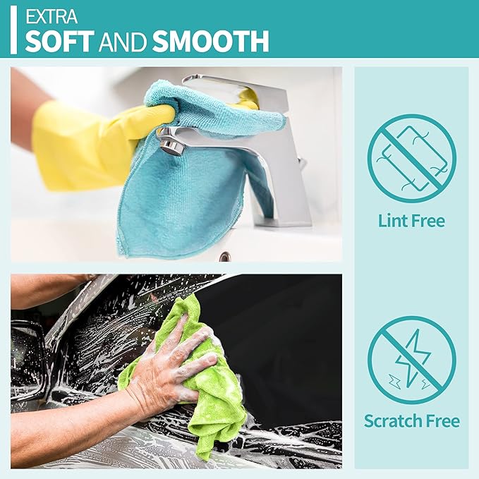 Microfiber Cleaning Cloth, 12 Pack Cleaning Rags, 12" x 12" Microfiber Towel, Lint Free Non-Abrasive Dusting Cloth, Microfiber Towels for Cars Kitchen Garage House Office