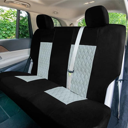 Universal Fit Diamond Stitched Flat Cloth Car Seat Covers Full Set - Gray