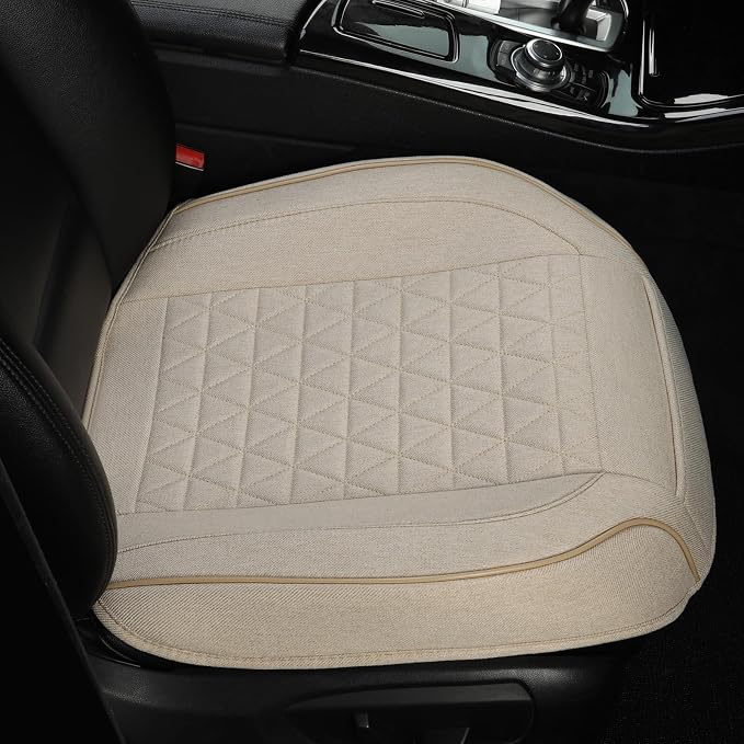 West Llama Linen Front Car Seat Cover Protector Anti-Slip Bottom Seat Cover Fits 95% of Vehicles,Wrapping Around The Bottom,Triangular Pattern(Beige-1Pcs)