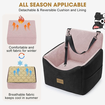 JOEJOY Dog Car Seats for Small Medium Dogs Under 35lbs, Dog Booster Seat with Detachable Washable Cover and Cushion, Memory Foam Pet Car Seat with Safety Belt and Storage Pockets (BP)