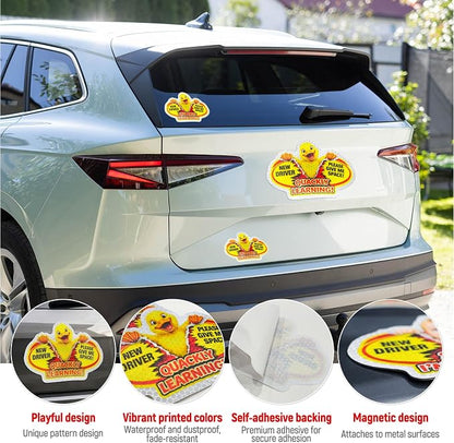 3 Pcs Reflective Student Driver Magnet and Stickers Set - Funny Animal New Driver Safety Signs for Car, Waterproof & Weatherproof High Visibility Vehicle Bumper Decals, Magnet + Stickers (Duck)