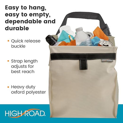 High Road TrashStash Hanging Car Garbage Bag with Push-Close Lid and Waterproof Bin for Cars, SUVs and Trucks - Holds 3 Gallons of Car Trash, Tan