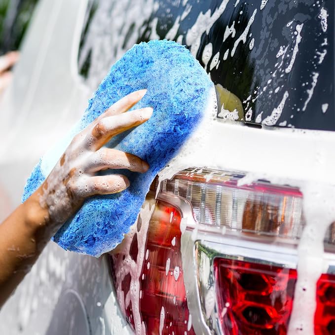 Tanlade 4 Pcs Large Car Wash Sponge for Cleaning, The Microfiber Sponges for Car Washing Supplies, Trucks and Motorcycles (Orange,Blue,Yellow,Gray)